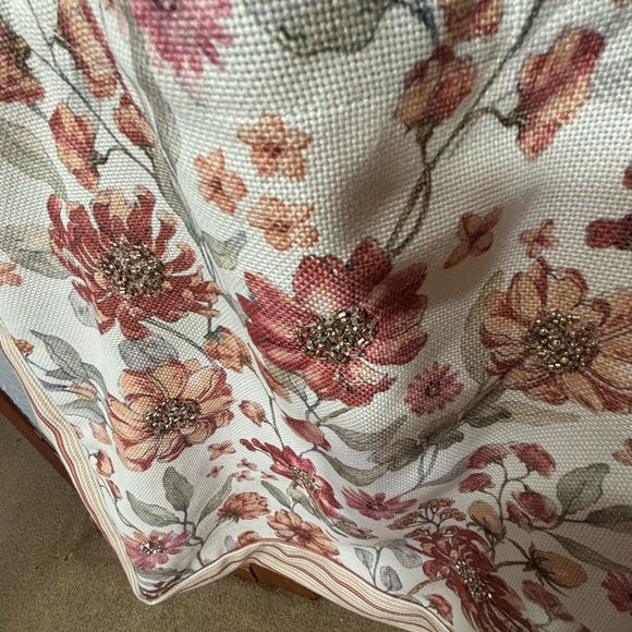 Floral Canvas Tote Bag with Cream and Pink Design - Picture 3 of 3